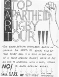 Stop Apartheid Rubgy Tour flyer by Columbia College Chicago