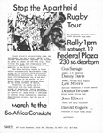 Stop the Apartheid Rugby Tour (SART) Rally flyer by Columbia College Chicago